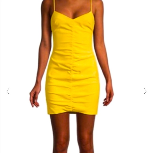 Ruched Yellow Likely charla mini dress in size 4, bodycon fit, true to size - Picture 2 of 6
